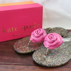 Kate Spade glittery thong SANDLES with Pink flower